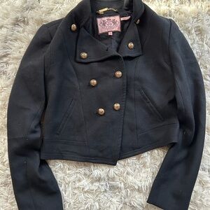 Juicy Couture Wool Blazer Jacket Military Moto Y2K Black Double Breast Sz small